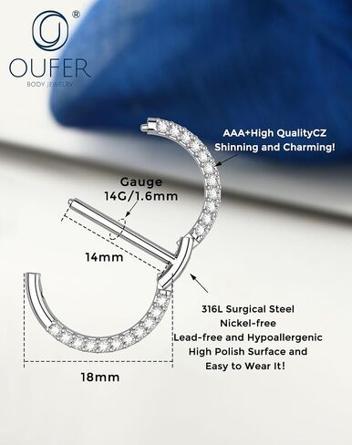 OUFER Nipple Piercing Jewelry 14G Shiny Clear CZ Round Nipple Rings, 2PCS 316L Surgical Steel Nipple Barbell Hoops, 14MM Nipple Piercing Kit For Women in Saudi Arabia
