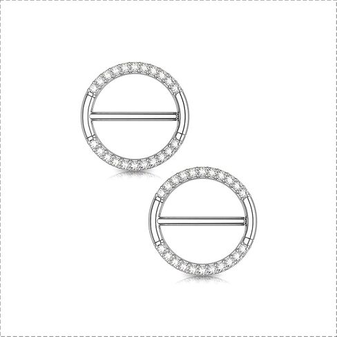 OUFER Nipple Piercing Jewelry 14G Shiny Clear CZ Round Nipple Rings, 2PCS 316L Surgical Steel Nipple Barbell Hoops, 14MM Nipple Piercing Kit For Women in Saudi Arabia