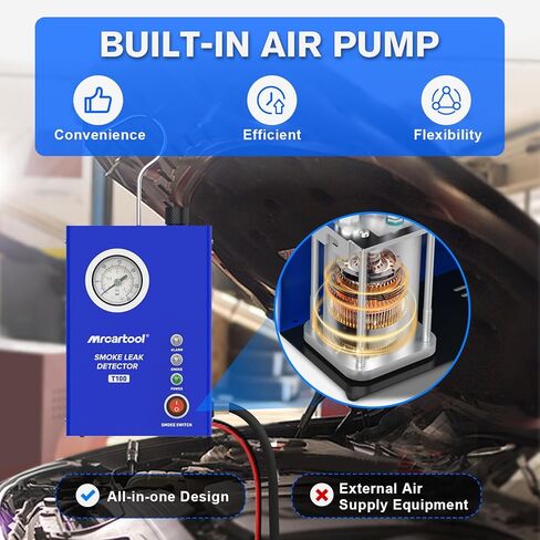 MR CARTOOL T130 Automotive EVAP Smoke Machine, Dual Mode 12V Car Fuel Pipe System Leak Tester Detector with Oil Level and Adjustable Flowmeter for All Vehicles in Kuwait