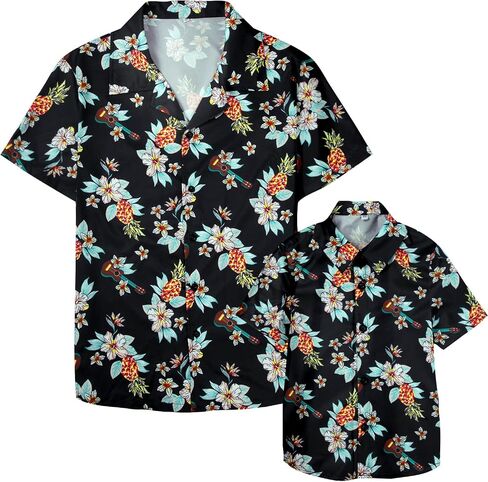 Hawaiian Dad and Son Matching Shirts - Floral Short Sleeve Button Down Shirt Summer Family Vacation Boy Fathers Gift Set in Saudi Arabia