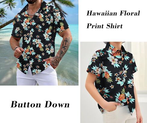 Hawaiian Dad and Son Matching Shirts - Floral Short Sleeve Button Down Shirt Summer Family Vacation Boy Fathers Gift Set in Saudi Arabia