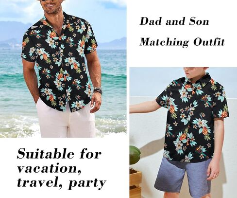 Hawaiian Dad and Son Matching Shirts - Floral Short Sleeve Button Down Shirt Summer Family Vacation Boy Fathers Gift Set in Saudi Arabia