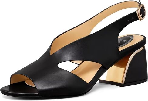 كعب Slingback للنساء صنادل مفتوحة من الأمام كتلة كعب مكتنز حزام مشبك مضخات مع اصبع القدم المستديرة in Kuwait
