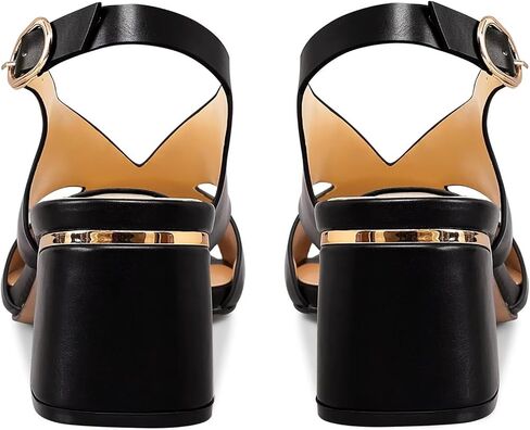 كعب Slingback للنساء صنادل مفتوحة من الأمام كتلة كعب مكتنز حزام مشبك مضخات مع اصبع القدم المستديرة in Kuwait
