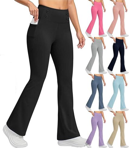 Women's Fleece Lined Leggings Winter Thermal Warm Bootcut Flare Legging High Waisted Soft Yoga Pants with Pockets in Saudi Arabia