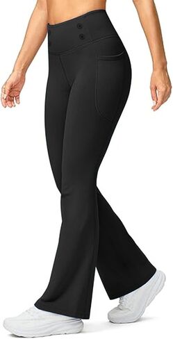 Women's Fleece Lined Leggings Winter Thermal Warm Bootcut Flare Legging High Waisted Soft Yoga Pants with Pockets in Saudi Arabia
