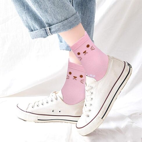 YSense 5 Pairs Womens Cute Socks Dog Cat Novelty Animal Socks Girl Cartoon Cotton Casual Crew Funny Socks Gifts in Kuwait