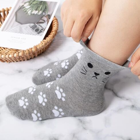 YSense 5 Pairs Womens Cute Socks Dog Cat Novelty Animal Socks Girl Cartoon Cotton Casual Crew Funny Socks Gifts in Kuwait