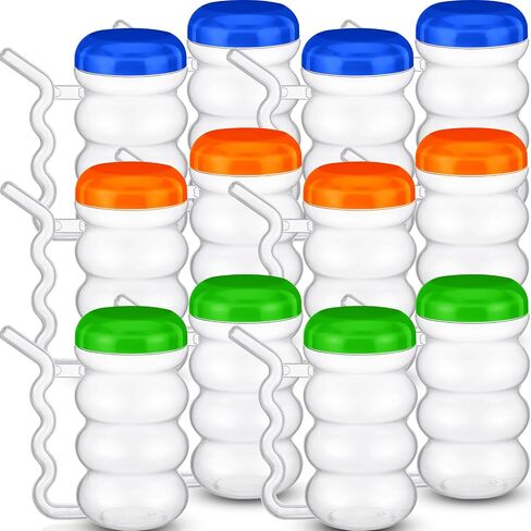 12 Pcs Sip a Mug 14 oz Easy to Grip Plastic Kid's Cup Clear Sippy Cups with Handle and Straw Spillproof Mug with Fun Straw for Kids, Elderly, Disabled, and Handicapped, 4 Colors Lids in Saudi Arabia