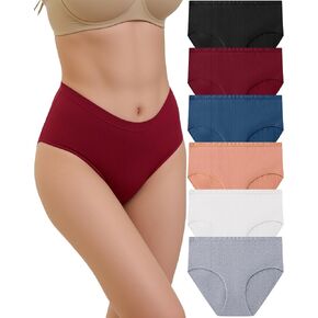 6 Pack Womens Underwear Ribbed High Waisted Cotton Briefs Full Coverage Cheeky Soft Ladies Panties Breathable in Saudi Arabia