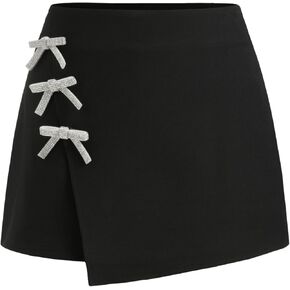 CIDER تنورة صغيرة ملفوفة بعقدة على شكل فيونكة صلبة متوسطة الخصر مبطنة بقماش منسوج قابل للتمدد قليلاً، تنانير قصيرة للنساء in Kuwait