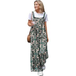 YESNO Jumpsuits for Women Casual Fall Boho Floral Overalls Side Slit Wide Leg Pants Outfit with Pockets PL2 in Saudi Arabia