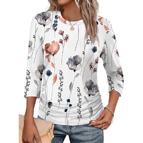 WIHOLL حريمي 3/4 طول كم بلايز Crewneck Ruched قمصان صيفية أعمال ملابس غير رسمية بلوزات خريف موضة ملابس in Kuwait