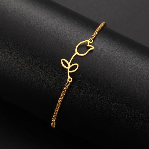 Tulip Charm Bracelet for Women Stainless Steel Dainty Elegant Tulip Flower Bracelets Tulip Jewelry Mother's Day Gifts in Saudi Arabia