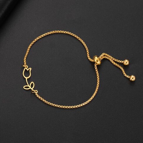 Tulip Charm Bracelet for Women Stainless Steel Dainty Elegant Tulip Flower Bracelets Tulip Jewelry Mother's Day Gifts in Saudi Arabia