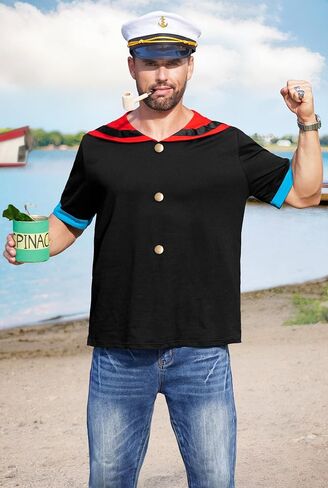 Arvilhill Mens Halloween Popeye Costume Adult Funny Sailor Outfit with Hat Pipe (S-3XL) in Saudi Arabia