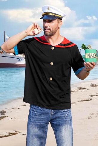 Arvilhill Mens Halloween Popeye Costume Adult Funny Sailor Outfit with Hat Pipe (S-3XL) in Saudi Arabia