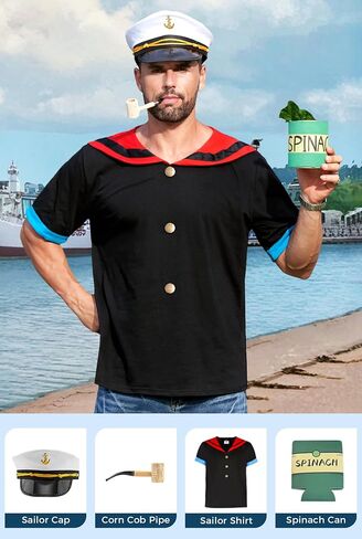 Arvilhill Mens Halloween Popeye Costume Adult Funny Sailor Outfit with Hat Pipe (S-3XL) in Saudi Arabia