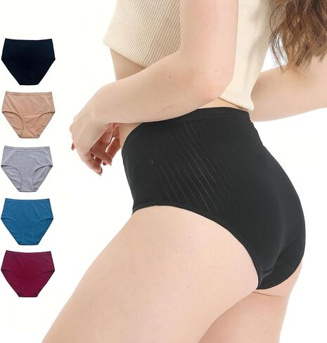 5 Pack Women's Underwear - Women's High-Waist Cotton Briefs Set Breathable and Soft Comfortable Underwear in Saudi Arabia