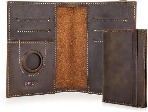 Contacts Full Grain Leather Airtag Passport Holder RFID Blocking Travel Passport Wallet Slim Passport Cover Case for 2 Passports, 5 Card Slots with Logo in Kuwait