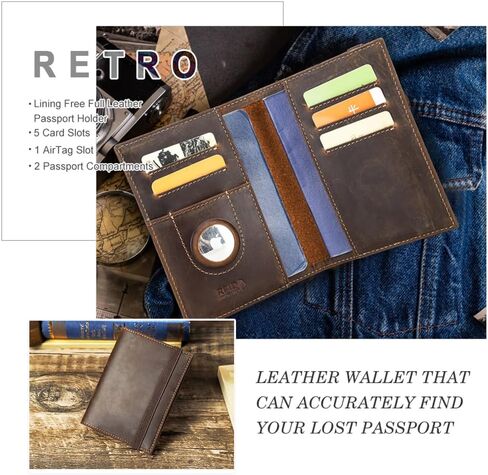 Contacts Full Grain Leather Airtag Passport Holder RFID Blocking Travel Passport Wallet Slim Passport Cover Case for 2 Passports, 5 Card Slots with Logo in Kuwait