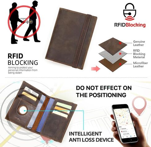 Contacts Full Grain Leather Airtag Passport Holder RFID Blocking Travel Passport Wallet Slim Passport Cover Case for 2 Passports, 5 Card Slots with Logo in Kuwait