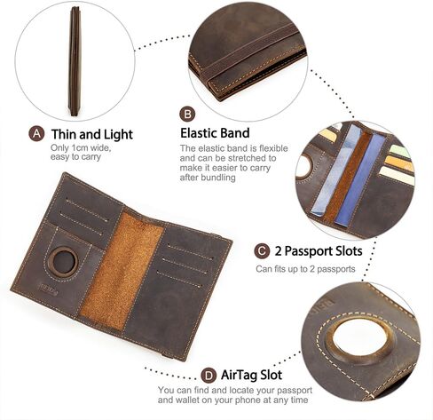 Contacts Full Grain Leather Airtag Passport Holder RFID Blocking Travel Passport Wallet Slim Passport Cover Case for 2 Passports, 5 Card Slots with Logo in Kuwait