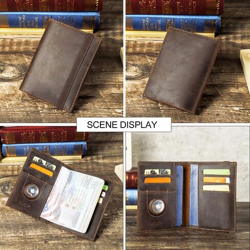 Contacts Full Grain Leather Airtag Passport Holder RFID Blocking Travel Passport Wallet Slim Passport Cover Case for 2 Passports, 5 Card Slots with Logo in Kuwait