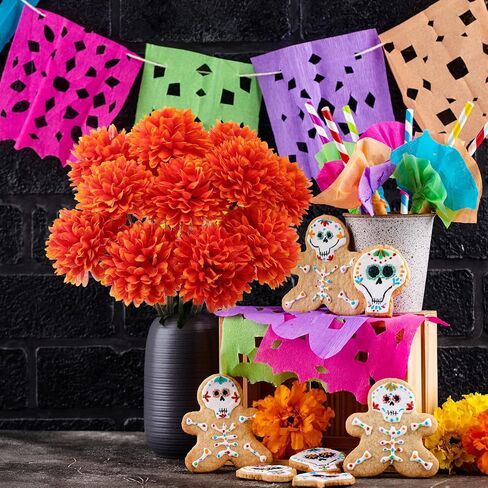 24 Pcs Marigold Flowers Bulk Halloween Chrysanthemum Ball Bouquets for Day of Dead 2.76" Artificial Flowers for Diwali Indian Decor DIY Wreath Garland(Orange) in Kuwait