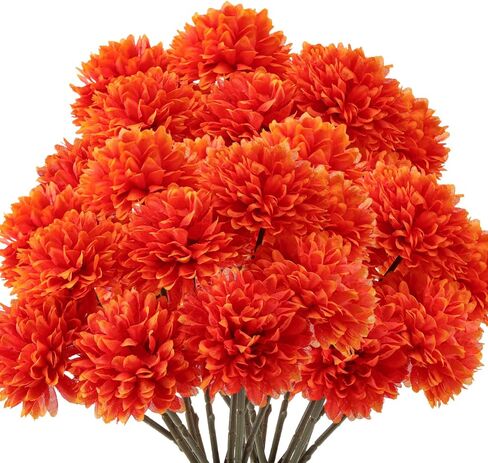24 Pcs Marigold Flowers Bulk Halloween Chrysanthemum Ball Bouquets for Day of Dead 2.76" Artificial Flowers for Diwali Indian Decor DIY Wreath Garland(Orange) in Kuwait