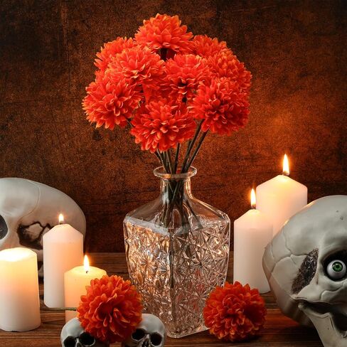 24 Pcs Marigold Flowers Bulk Halloween Chrysanthemum Ball Bouquets for Day of Dead 2.76" Artificial Flowers for Diwali Indian Decor DIY Wreath Garland(Orange) in Kuwait
