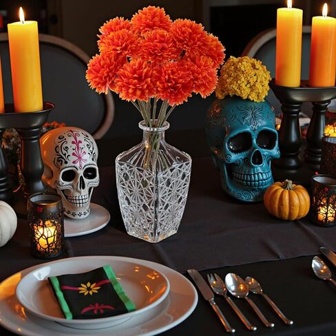 24 Pcs Marigold Flowers Bulk Halloween Chrysanthemum Ball Bouquets for Day of Dead 2.76" Artificial Flowers for Diwali Indian Decor DIY Wreath Garland(Orange) in Kuwait