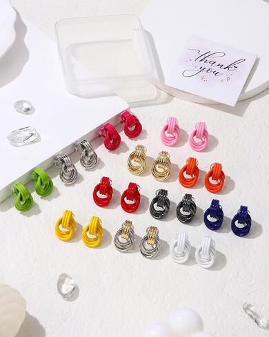 14K Gold Plated Clip On Earrings for Women - Geometric Statement Non Pierced Earring Chunky Knot Link Colorful Dangle Clip Earrings Trendy Jewelry Gift in Saudi Arabia
