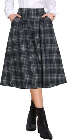 Allegra K Plaid Skirts for Women's Vintage Tartan High Waist A-Line Midi Skirt with Pockets in Saudi Arabia