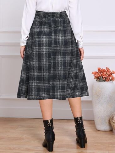 Allegra K Plaid Skirts for Women's Vintage Tartan High Waist A-Line Midi Skirt with Pockets in Saudi Arabia