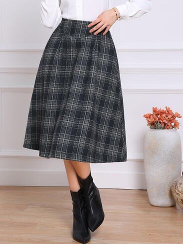 Allegra K Plaid Skirts for Women's Vintage Tartan High Waist A-Line Midi Skirt with Pockets in Saudi Arabia