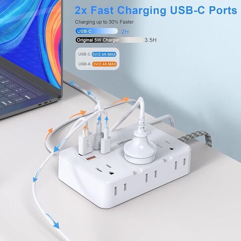 Surge Protector Power Strip 5 Ft Cord, Ultra Thin Flat Extension Cord with 6 Outlets 4 USB Ports(2 USB C), Flat Plug Power Strip, Braided Power Cord for College Dorm Room Essentials in Saudi Arabia