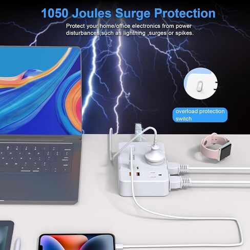 Surge Protector Power Strip 5 Ft Cord, Ultra Thin Flat Extension Cord with 6 Outlets 4 USB Ports(2 USB C), Flat Plug Power Strip, Braided Power Cord for College Dorm Room Essentials in Saudi Arabia
