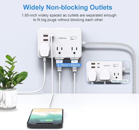 Surge Protector Power Strip 5 Ft Cord, Ultra Thin Flat Extension Cord with 6 Outlets 4 USB Ports(2 USB C), Flat Plug Power Strip, Braided Power Cord for College Dorm Room Essentials in Saudi Arabia
