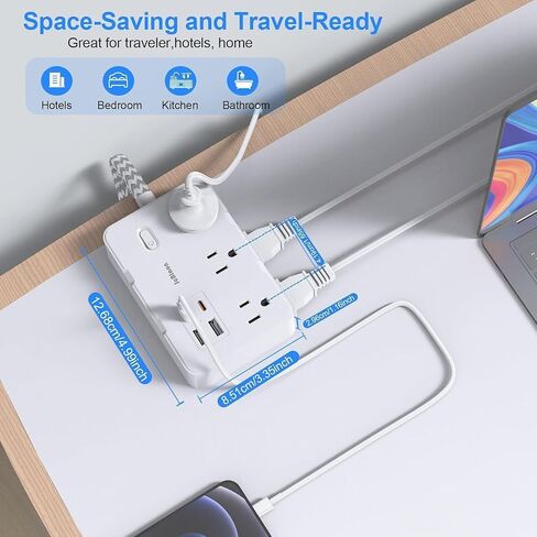 Surge Protector Power Strip 5 Ft Cord, Ultra Thin Flat Extension Cord with 6 Outlets 4 USB Ports(2 USB C), Flat Plug Power Strip, Braided Power Cord for College Dorm Room Essentials in Saudi Arabia