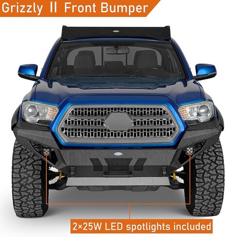 Hooke Road 3rd Gen Tacoma Grizzly Front Bumper for 2016-2023 Toyota Tacoma, Full Width Off-Road Steel Bumper with Skid Plate, D-ring Mounts & LED Lights in Saudi Arabia