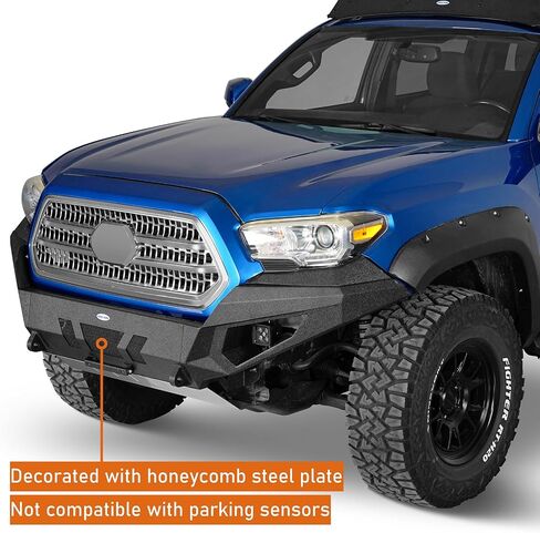 Hooke Road 3rd Gen Tacoma Grizzly Front Bumper for 2016-2023 Toyota Tacoma, Full Width Off-Road Steel Bumper with Skid Plate, D-ring Mounts & LED Lights in Saudi Arabia