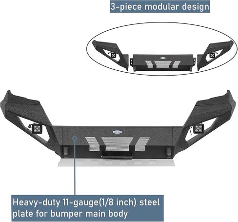 Hooke Road 3rd Gen Tacoma Grizzly Front Bumper for 2016-2023 Toyota Tacoma, Full Width Off-Road Steel Bumper with Skid Plate, D-ring Mounts & LED Lights in Saudi Arabia