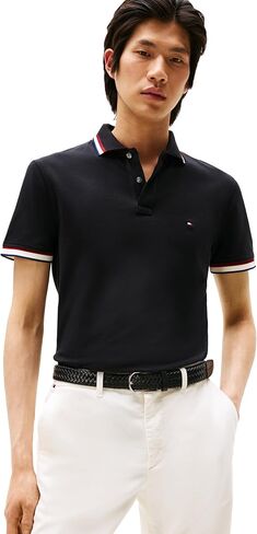 قمصان بولو كاجوال بأكمام قصيرة للرجال من Tommy Hilfiger بمقاس نحيف مع تصميمات مطاطية وأساور أكمام in Saudi Arabia