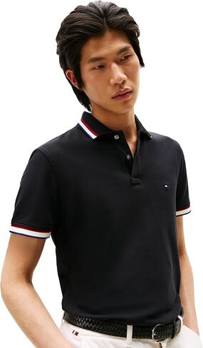 قمصان بولو كاجوال بأكمام قصيرة للرجال من Tommy Hilfiger بمقاس نحيف مع تصميمات مطاطية وأساور أكمام in Saudi Arabia