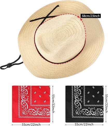 SATINIOR 12 Set Straw Cowboy Caps and Bandanas Cowboy Party cap Costume Head Bandana Bulk Western Accessories(Beige, Khaki, Brown, Classic Style) in Kuwait