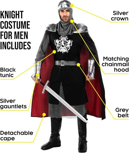 Morph Knight Costume Adults, Medieval Knight Costume Mens Halloween Crusader Outfit, Halloween Costumes For Men in Saudi Arabia