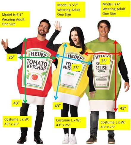 زي راستا إمبوستا هاينز المكون من 3 قطع من الكاتشب والخردل والمذاق لمجموعة الهالوين، للرجال والنساء، مقاس واحد للبالغين in Kuwait