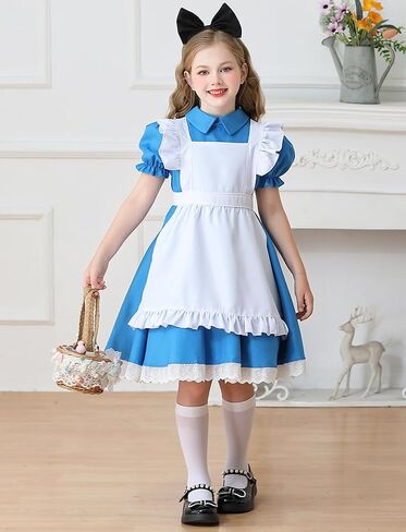مجموعة فساتين الخادمة الرائدة من Happy Cherry Girls مع عصابة رأس على شكل فيونكة ملابس حاج استعمارية 1800s 3 قطع من 2 إلى 12 سنة in Saudi Arabia
