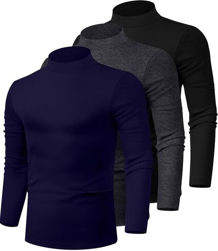 Riyiper 3 Pack Men's Mock Neck Shirts, Long Sleeve Slim Fit Turtleneck Tops Lightweight Basic Pullover Casual Knit Sweaters in Kuwait